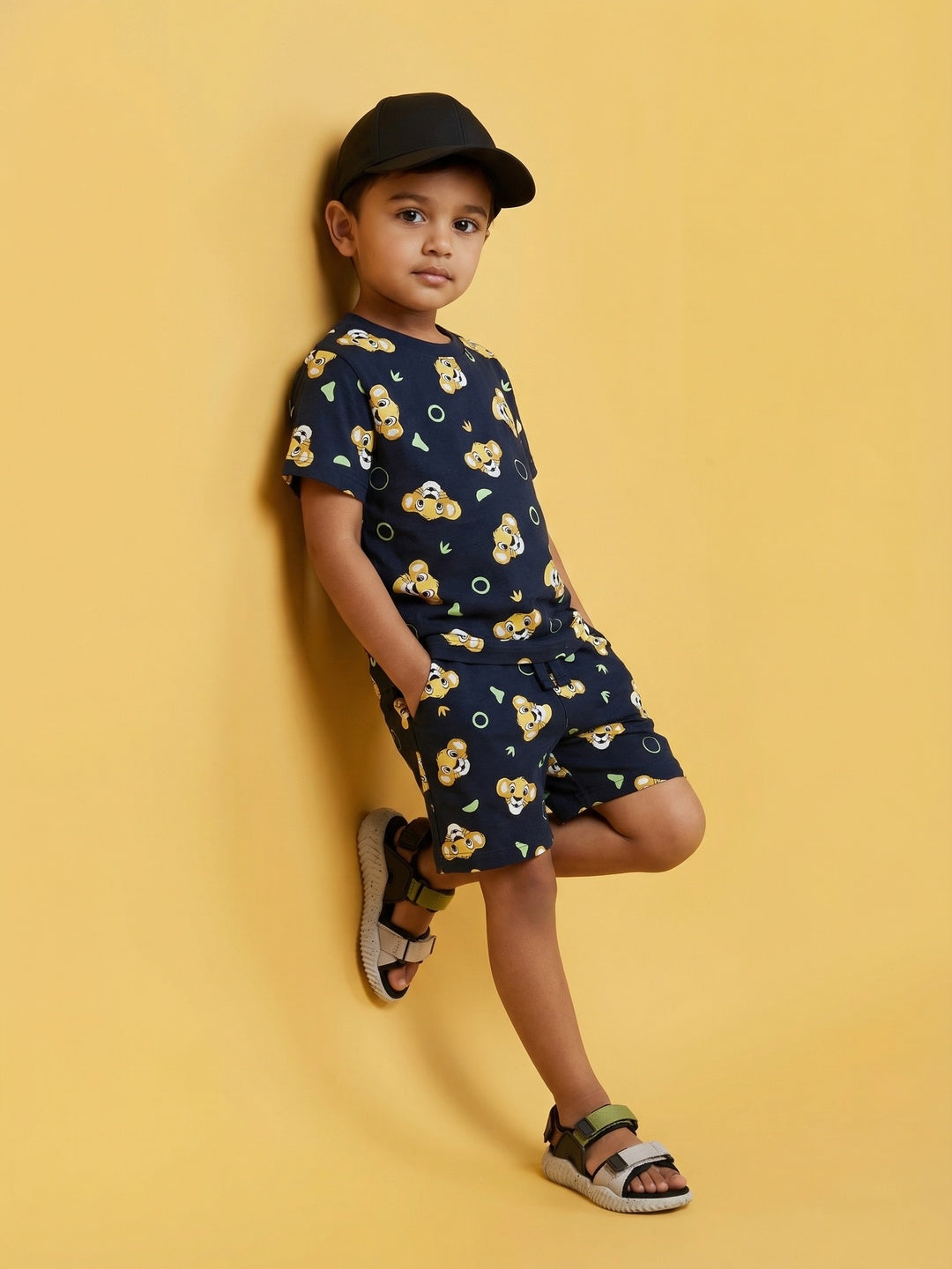 Nautinati Boys Lion King Simba Printed Regular Fit T-shirt and Shorts Co-ord Set