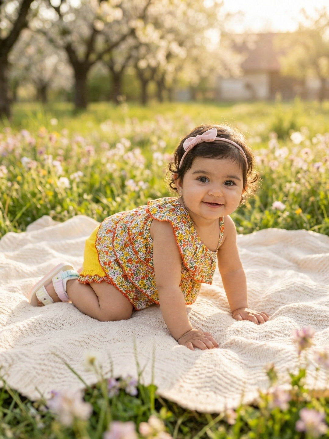 Nautinati Baby Girls 100% Cotton Floral Printed Off-Shoulder Ruffle Top and Yellow Shorts Clothing Set