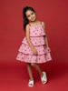 Nautinati Girls' 100% Cotton Gingham & All-over Cherry Print A-line Strappy Multi-tiered Dress