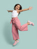 Nautinati Girls' 100% Cotton Solid Loose Fit Paperbag High-waist Wide-leg Pants with Belt