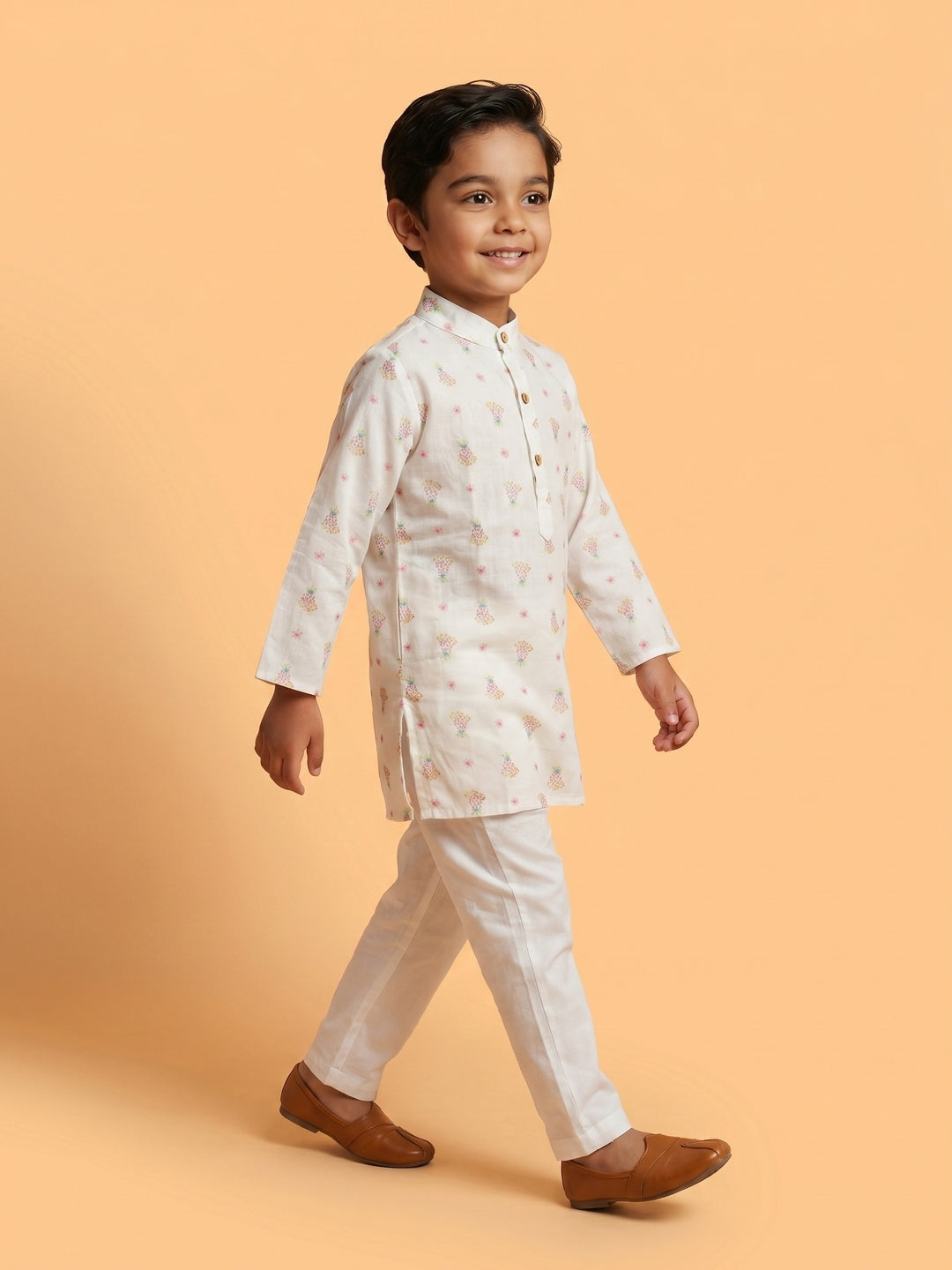 Boys' 100% Cotton Festive Resort Style Pastel Tropical Print Kurta & Pyjama Set
