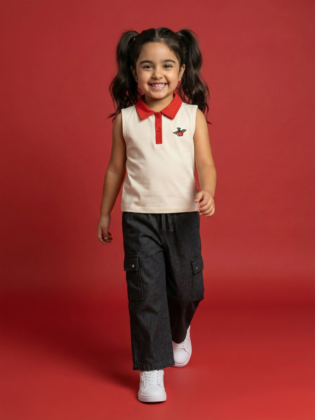 Nautinati Girls' 100% Cotton Baggy Solid Wide-leg Cargo Jeans