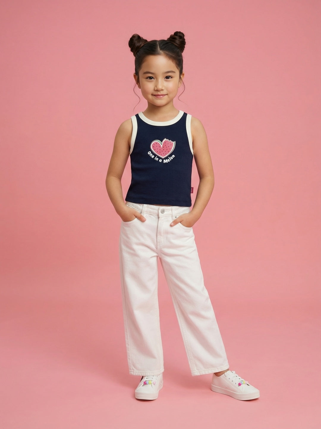 Nautinati Girls' Ribbed 100% Cotton Graphic Printed Tank Top