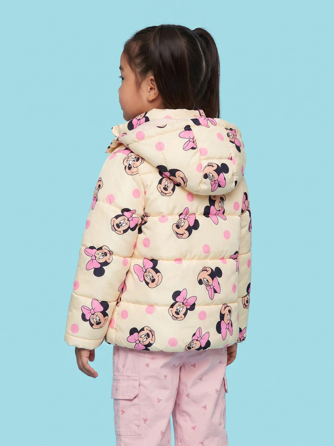 Nautinati Girls Disney Minnie Mouse Printed Hooded Puffer Jacket with Detachable Hood