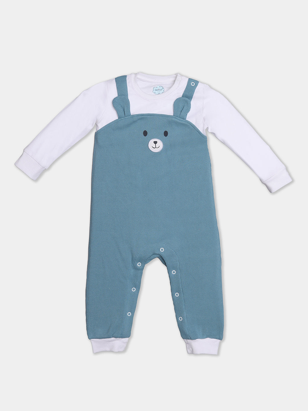 Nautinati Cotton Bear Print Blue And White Romper For Infant Boys