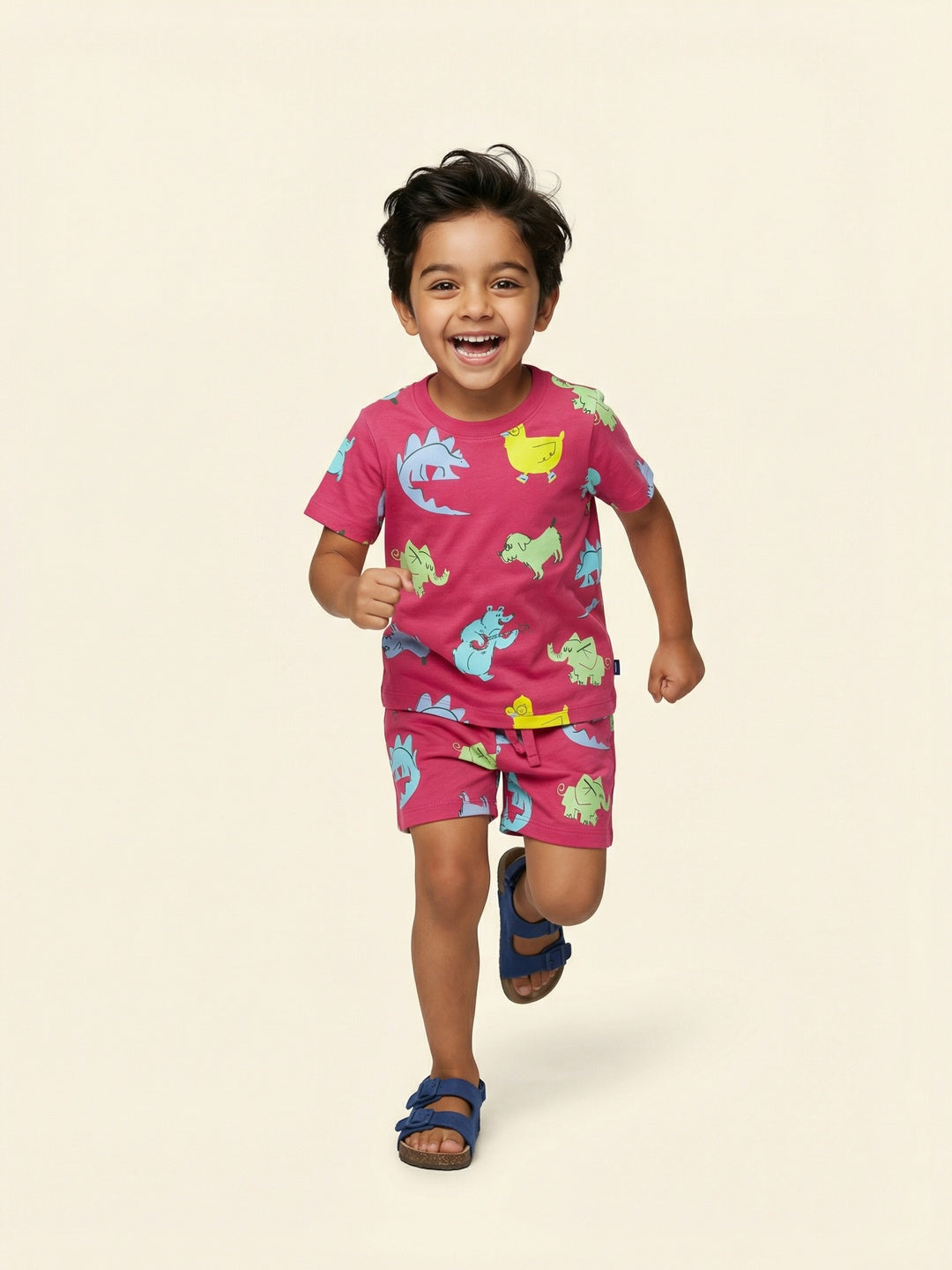 Nautinati Boys Cotton Dino Print Half-Sleeve T-shirt and Shorts Clothing Set