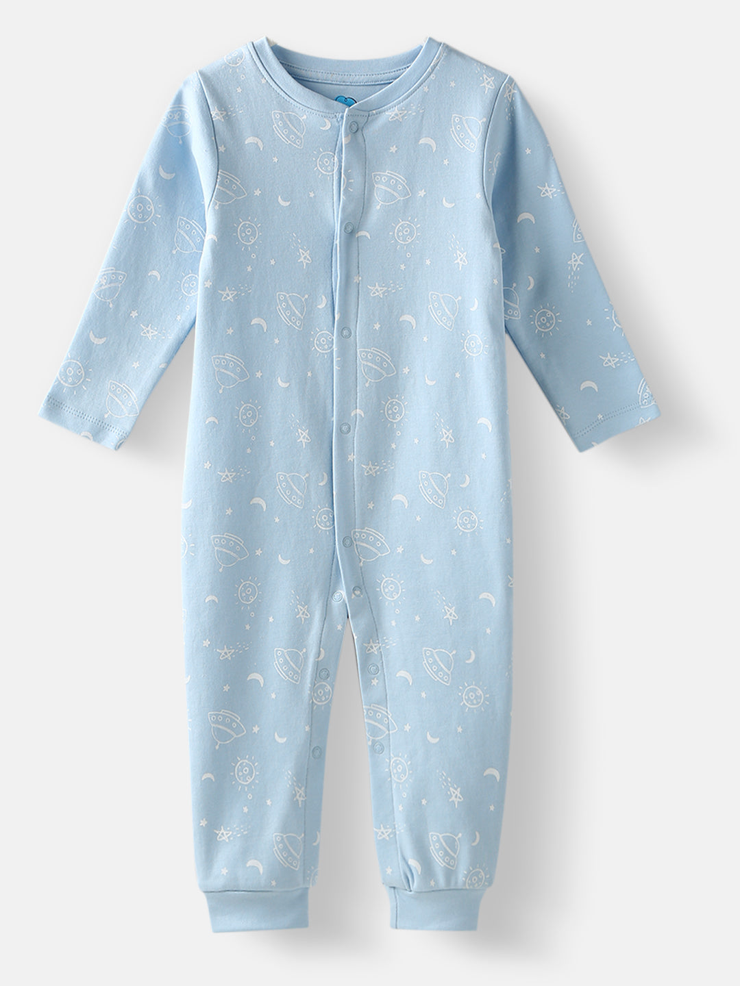 Nautinati Baby Girls' CottonAll-over Galaxy Printed Jumpsuit with Snap Buttons