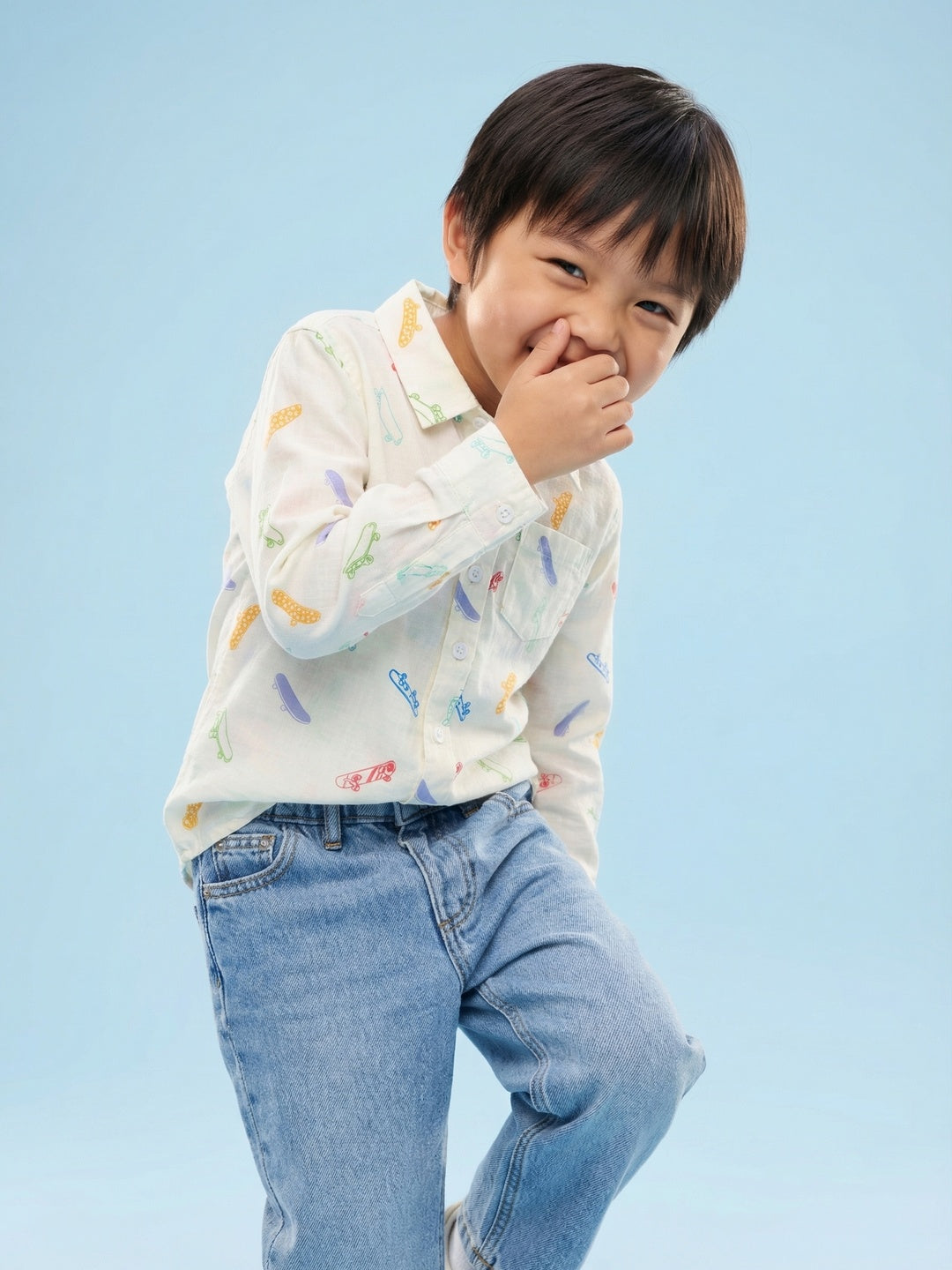 Nautinati Boys' Cotton Linen Blend Skateboard All-over Print Formal Party Shirt