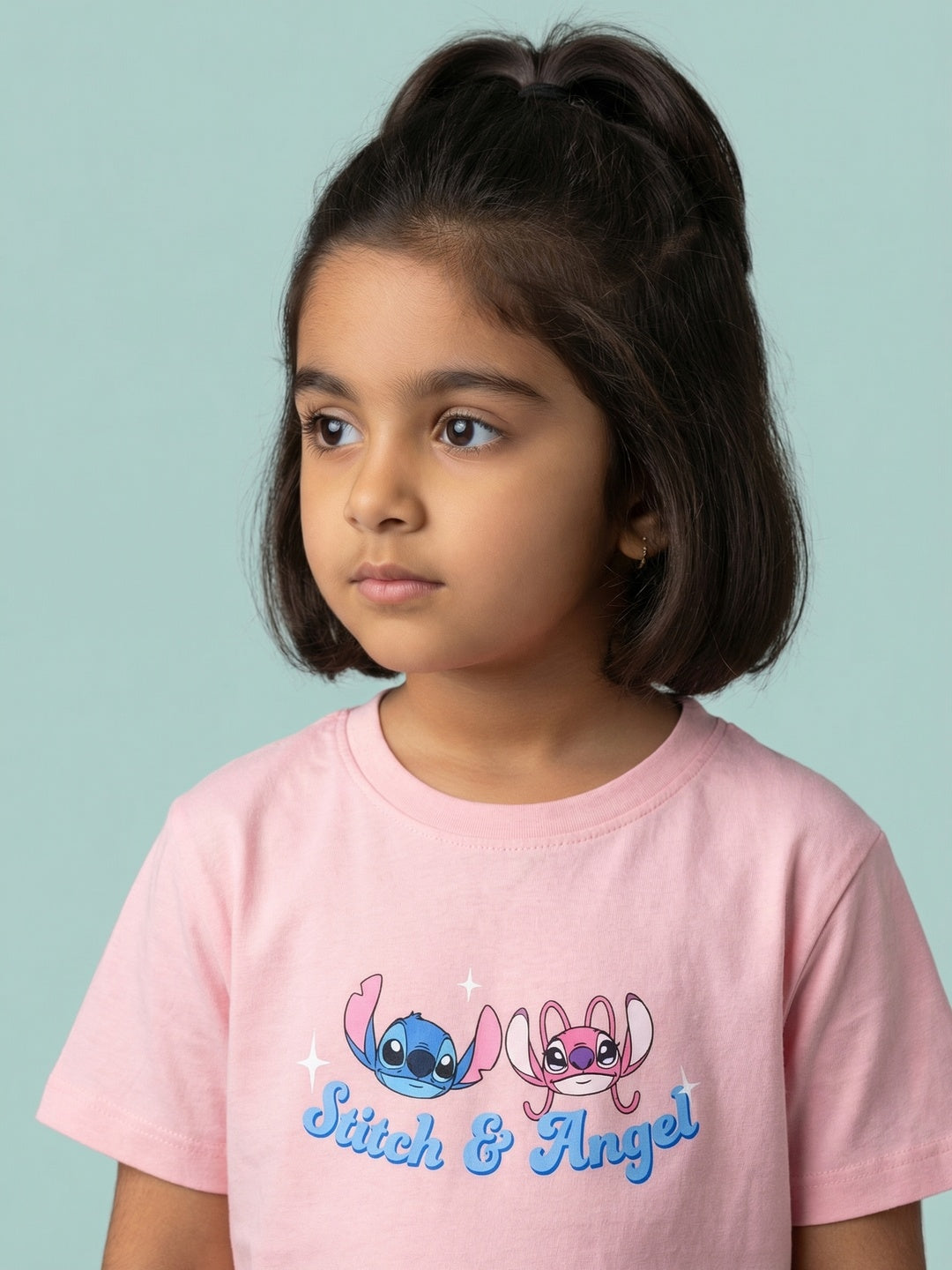 Nautinati Girls' 100% Cotton Disney Lilo & Stitch Front & Back Graphic Oversized T-shirt