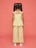 Nautinati Girls Yellow Striped Regular Fit Strappy Peplum Top with Wide Legged Pants Co-ord Set