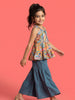 Nautinati Girls' A-line All-over Paisley Print Kurti, Solid Sharara, Net Dupatta Set with Gota Patti Details