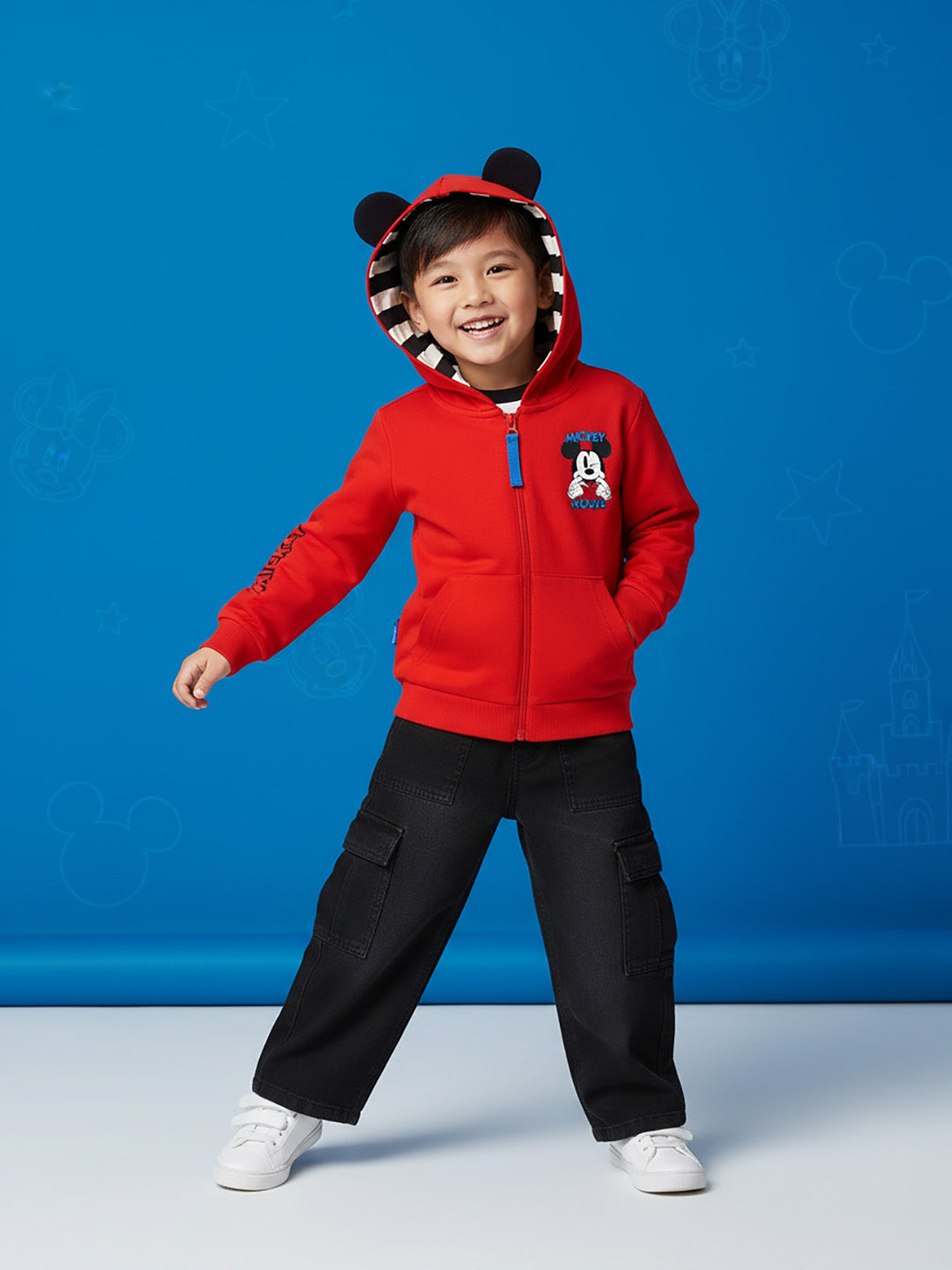 Nautinati Red Mickey Mouse Print Hooded Sweatshirt for Boys