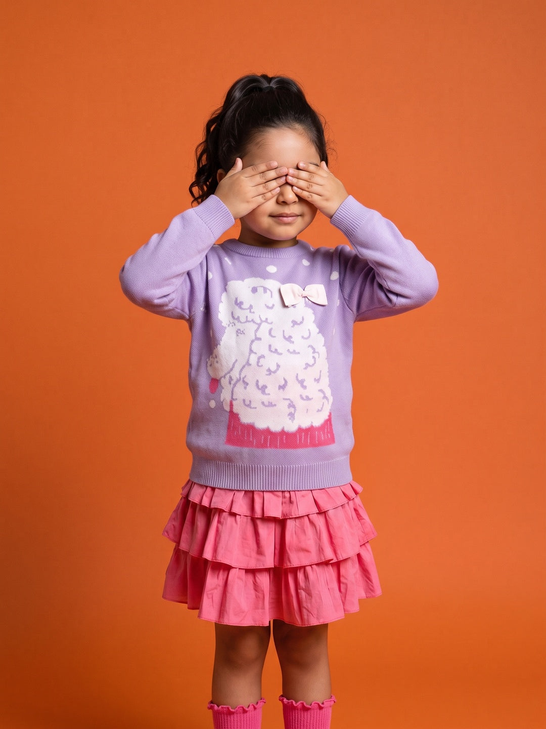 Nautinati Girls Relaxed Fit Poodle & Polka  Round Neck Jacquard Knit Sweater