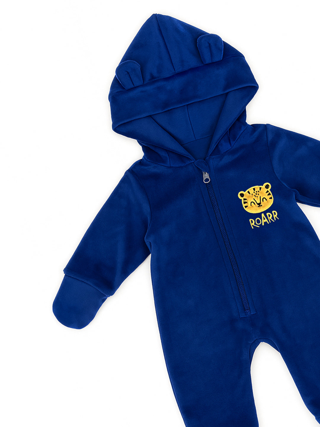 Nautinati Blue Bear Embroidered Badge Hooded Fur Sleepsuit for Infant Boys