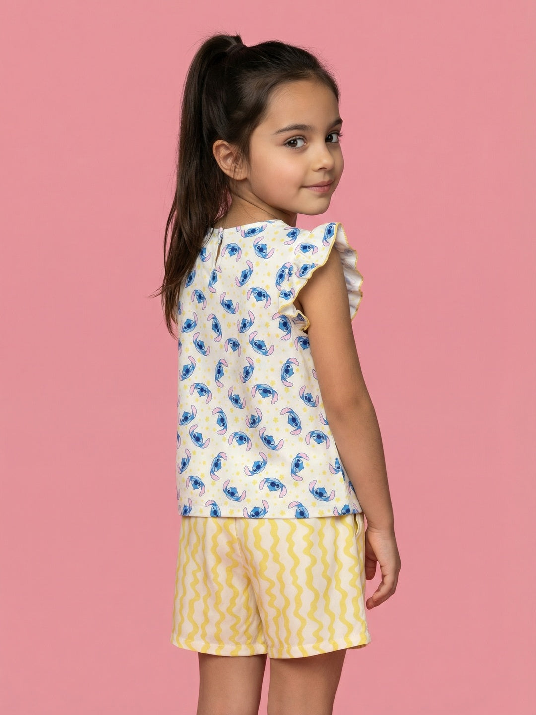 Nautinati Girls Lilo & Stich Printed Regular Fit Round Neck T-shirt and Shorts Clothing Set
