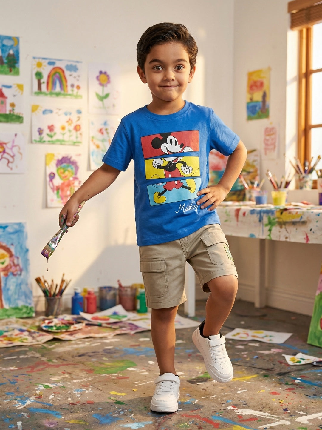 Nautinati Boys' 100% Cotton Crew Neck Disney Mickey Mouse Placement Print T-shirt