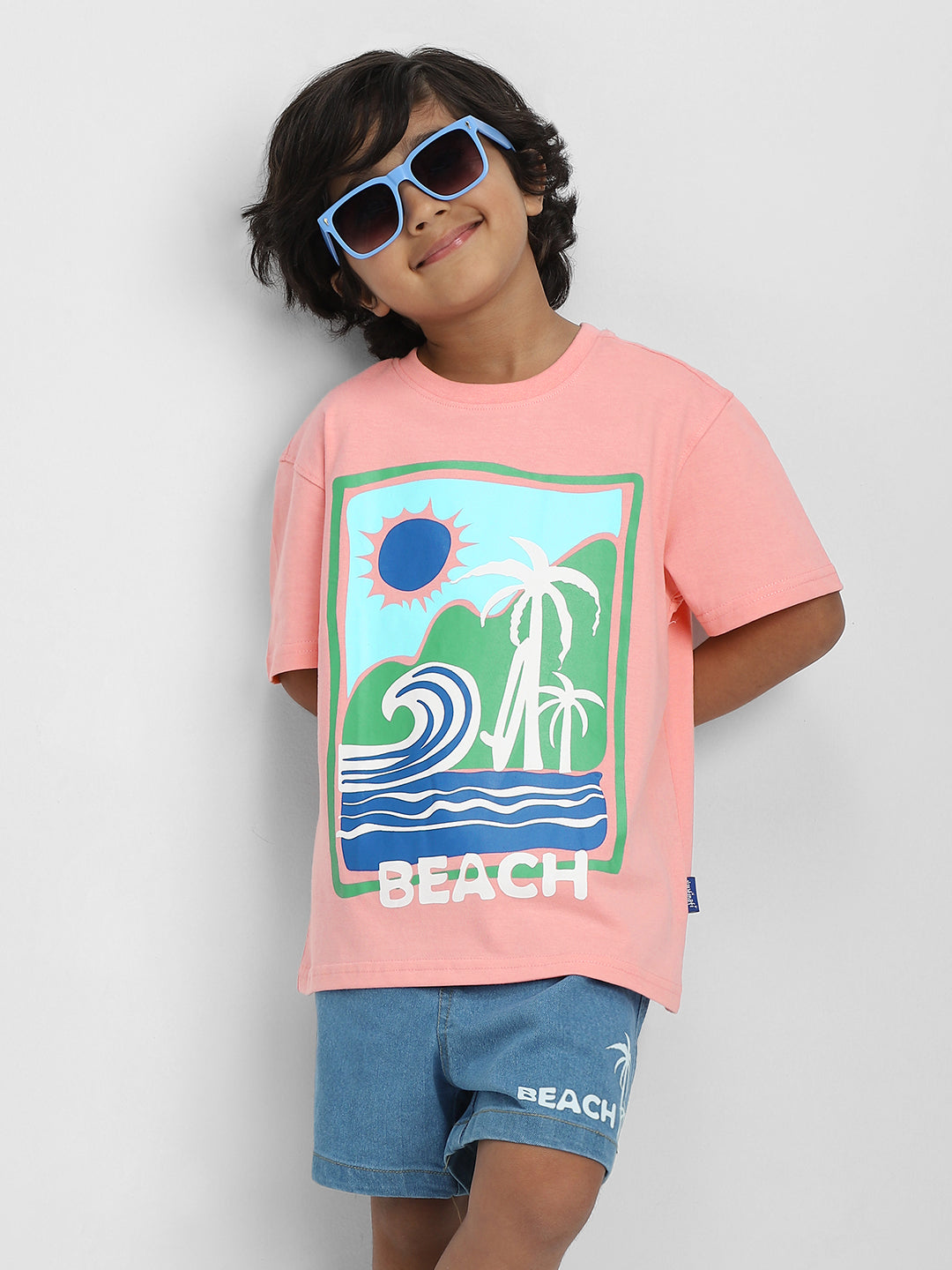 Nautinati Printed T-shirt and Denim Shorts Set for Boys | Age 2 - 10 Years