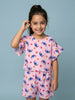 Nautinati Girls Lilo & Stitch Printed Regular Fit Round Neck T-shirt and Shorts Co-ord Set