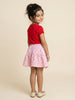 Nautinati Girls Red Regular Fit Crew Neck Cotton Graphic T-shirt and All Over Print Pink Crepe Skirt Summer Clothing Set