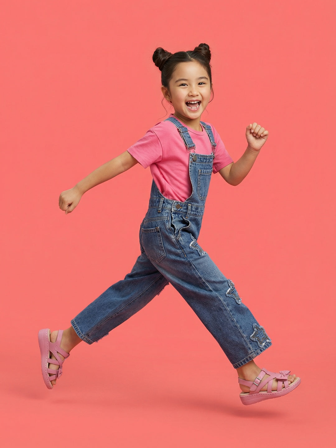 Nautinati Girls All-over Star Printed Denim Dungaree Set