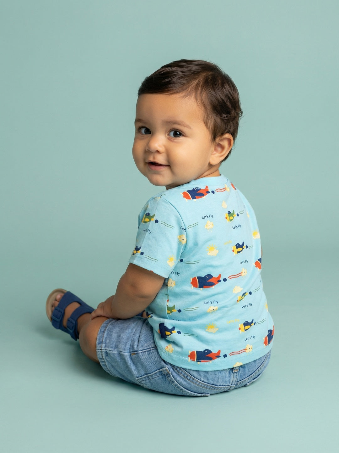 Nautinati Baby Boys' 100% Cotton Pack of 2 Aeroplane All-over Printed T-shirts