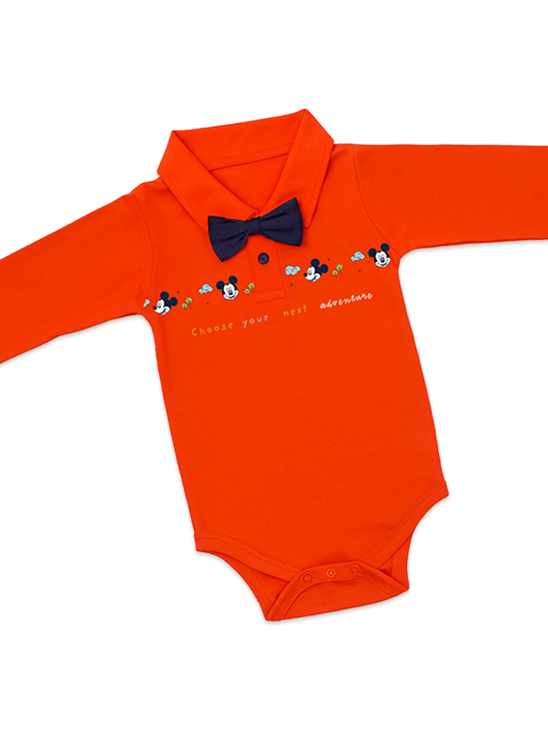 Nautinati Red Mickey Mouse Graphic Bodysuit With A Blue Bow For Infant Boys