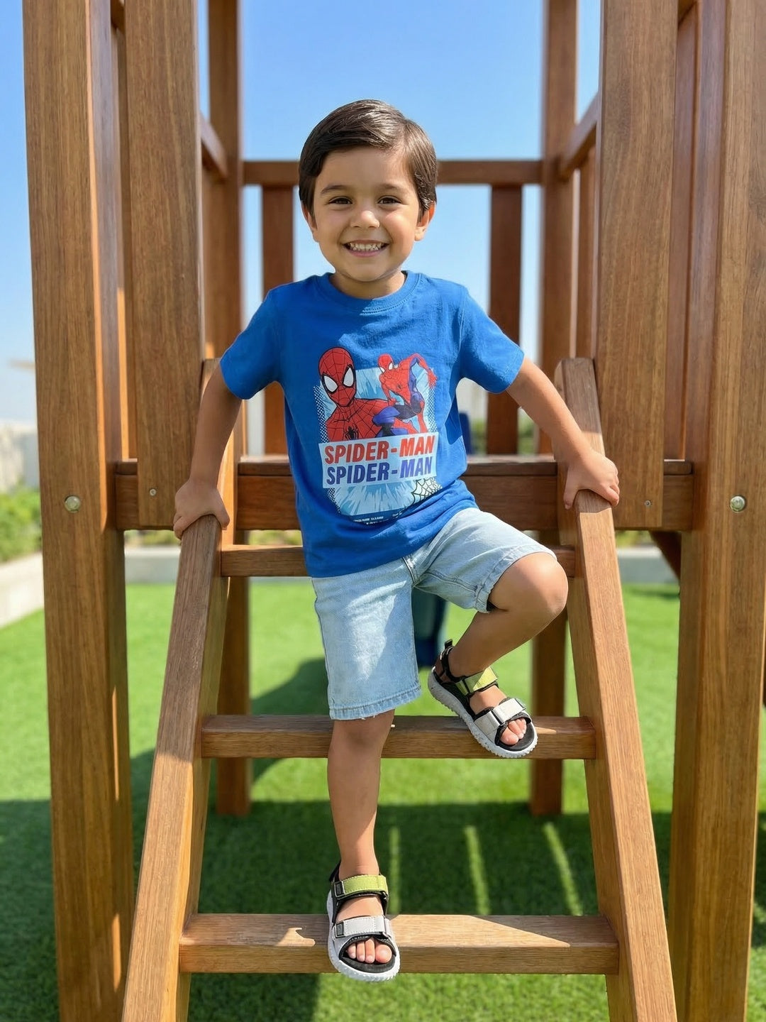 Nautinati Boys' 100% Cotton Crew Neck Marvel Spiderman Placement Print T-shirt