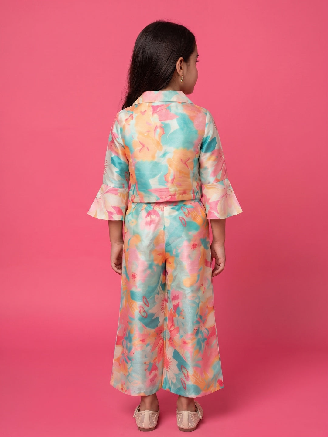 Nautinati Girls' All-over Floral Print Top & Palazzo Indo-Western Co-ord Set