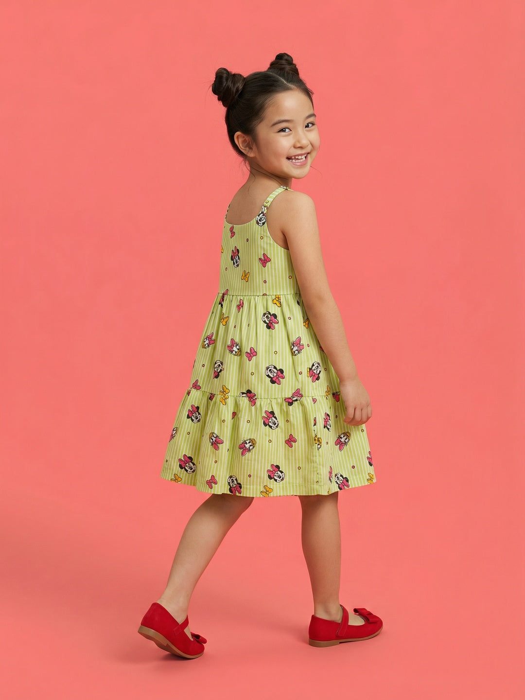 Nautinati Girls' Disney Minnie Mouse 100% Cotton All-over Striped  A-line Strappy Dress