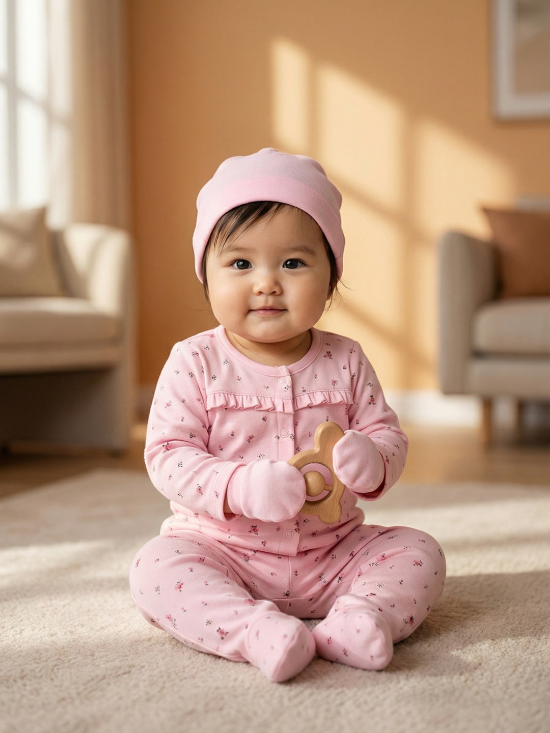 Nautinati Baby Girls' 100% Interlock Cotton Baby Pink & Red Graphic Printed 6-pieces Gift Set