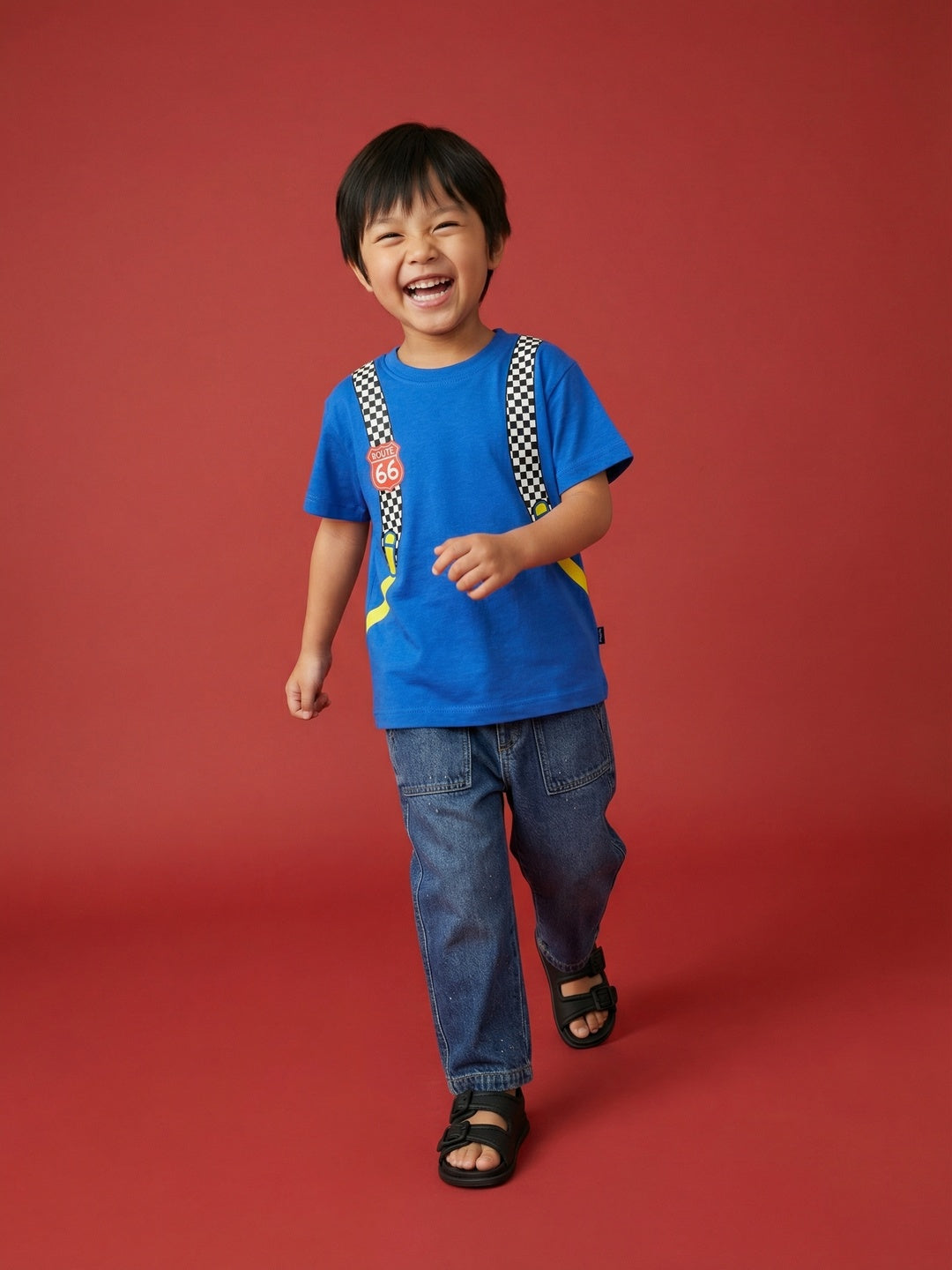 Nautinati Boys' 100% Cotton Front & Back Racing Print Oversized Crew Neck T-shirt