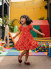 Nautinati Girls' Cotton Blend All-over Print Fit & Flare Dress with Puff Sleeves