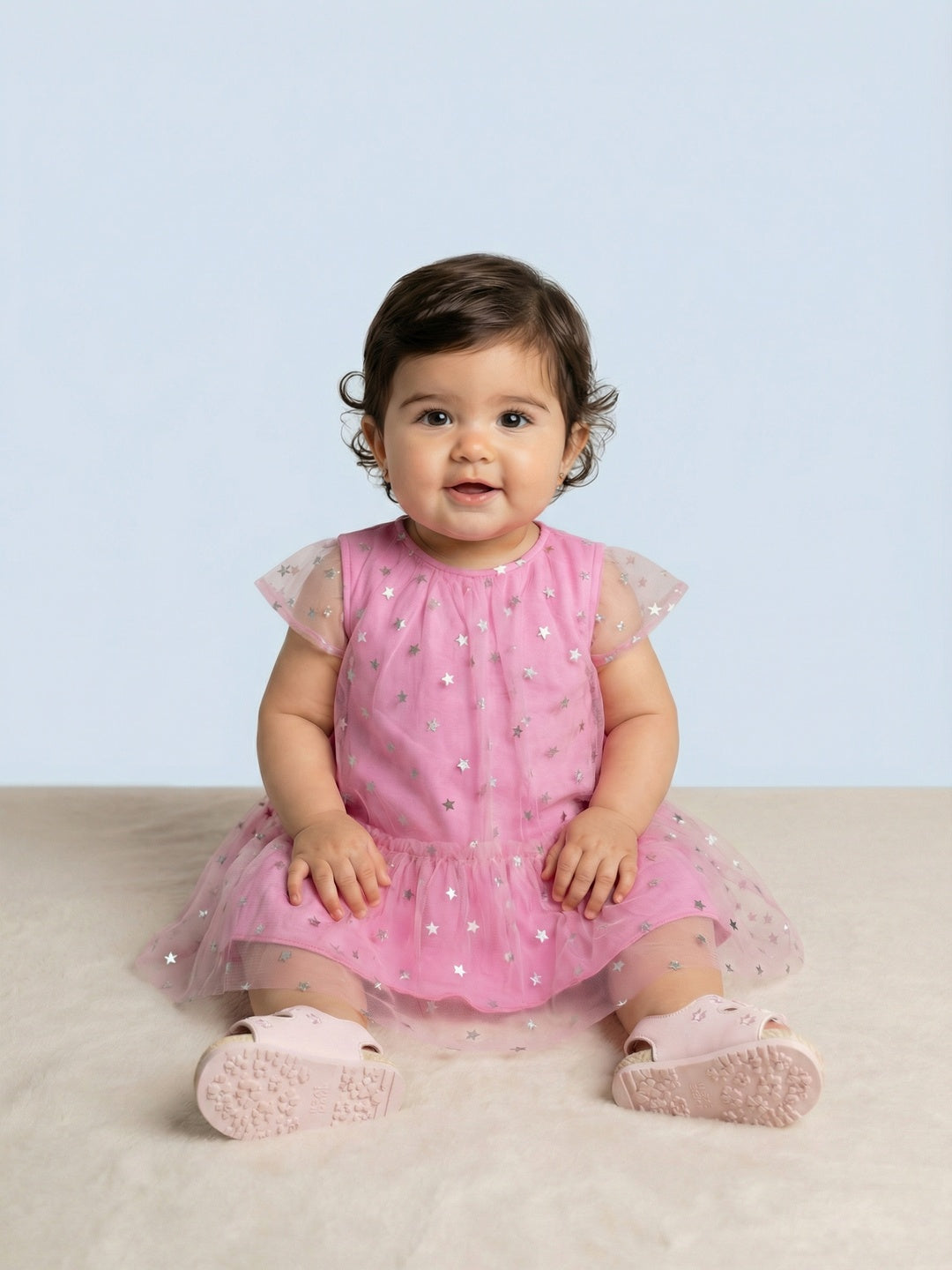 Nautinati Baby Girls' A-line Frilled Mesh All-over Flower & Polka Dot Print Party Dress