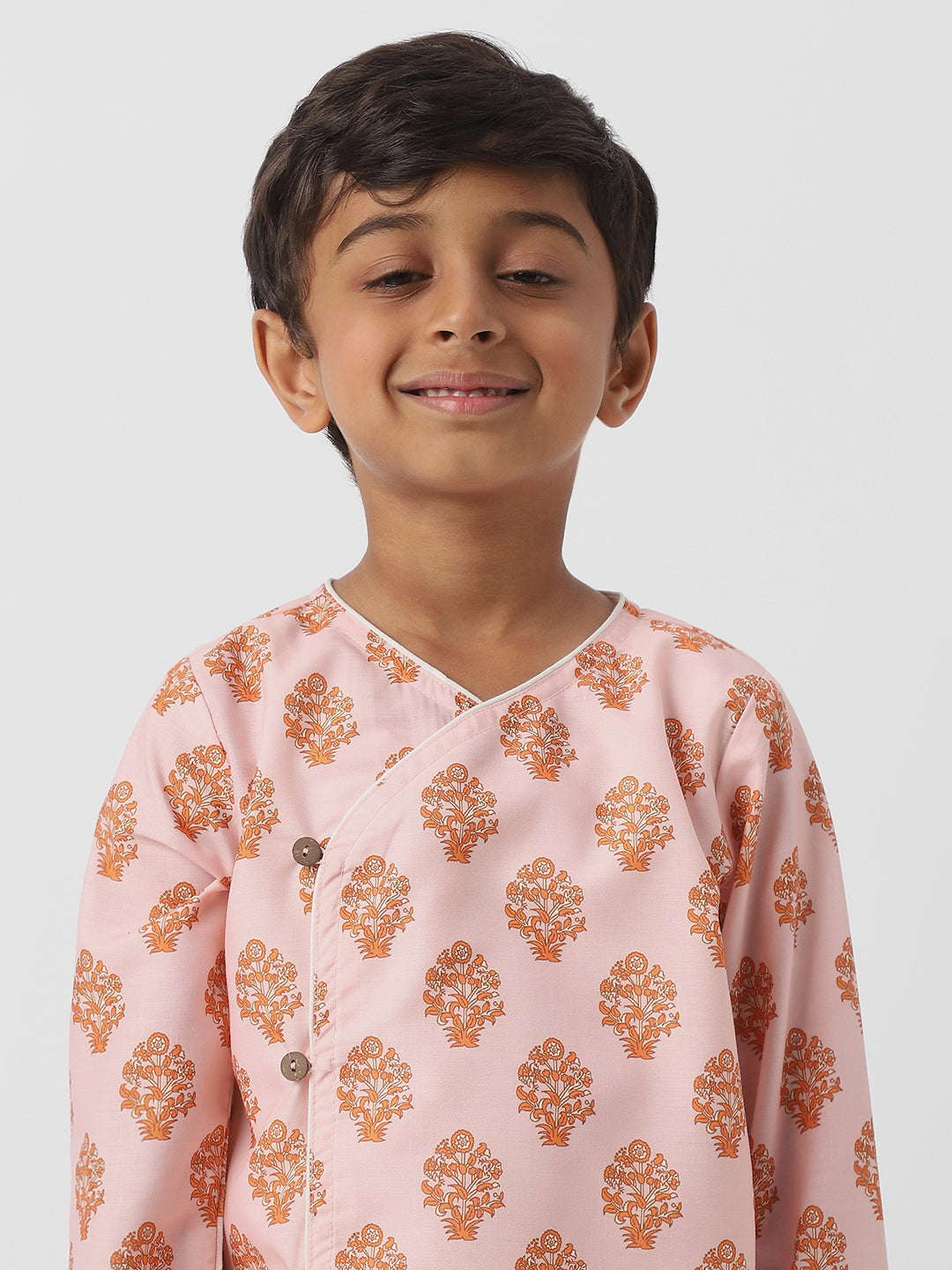 Nautinati Boys Cotton Block Print Kurta Dhoti Set