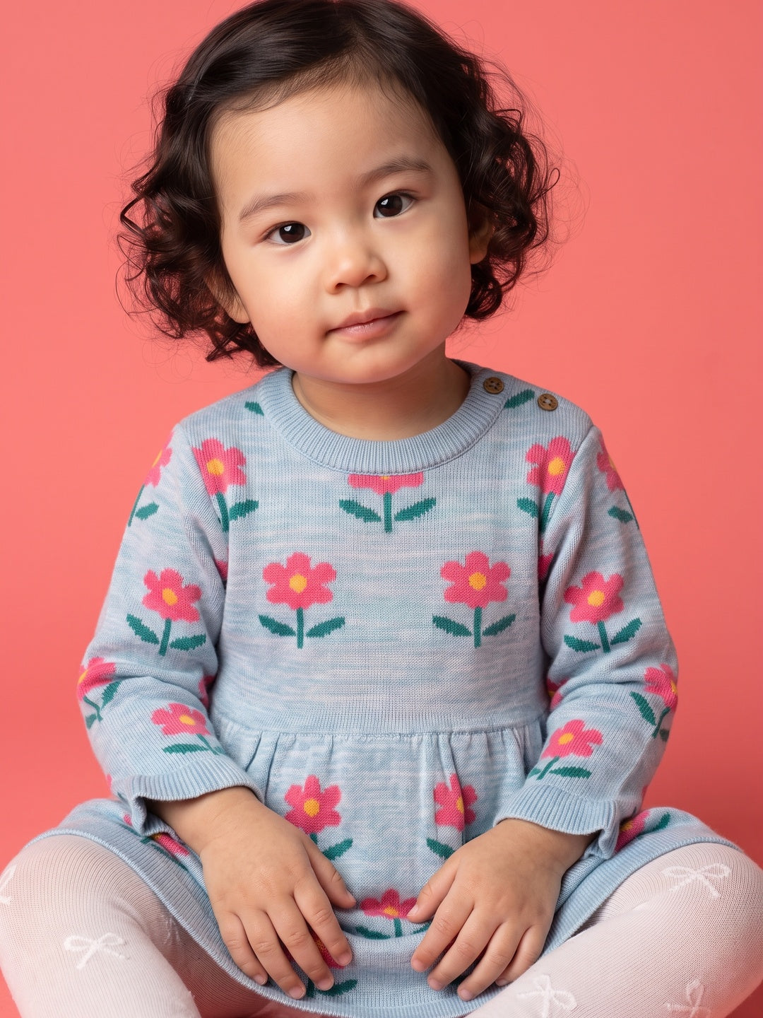 Nautinati Baby Girls Floral Knit A-Line Round Neck Frock