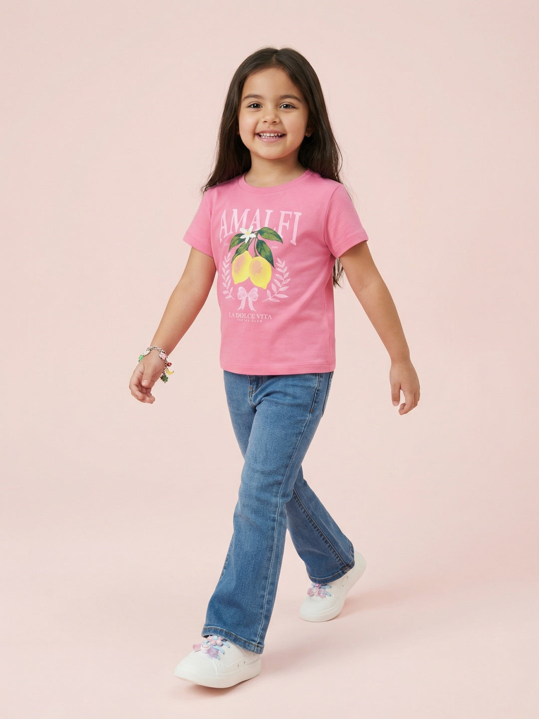 Nautinati  Girls' 100% Cotton Stretchable Bootcut Mid-blue Wash Essentials Jeans