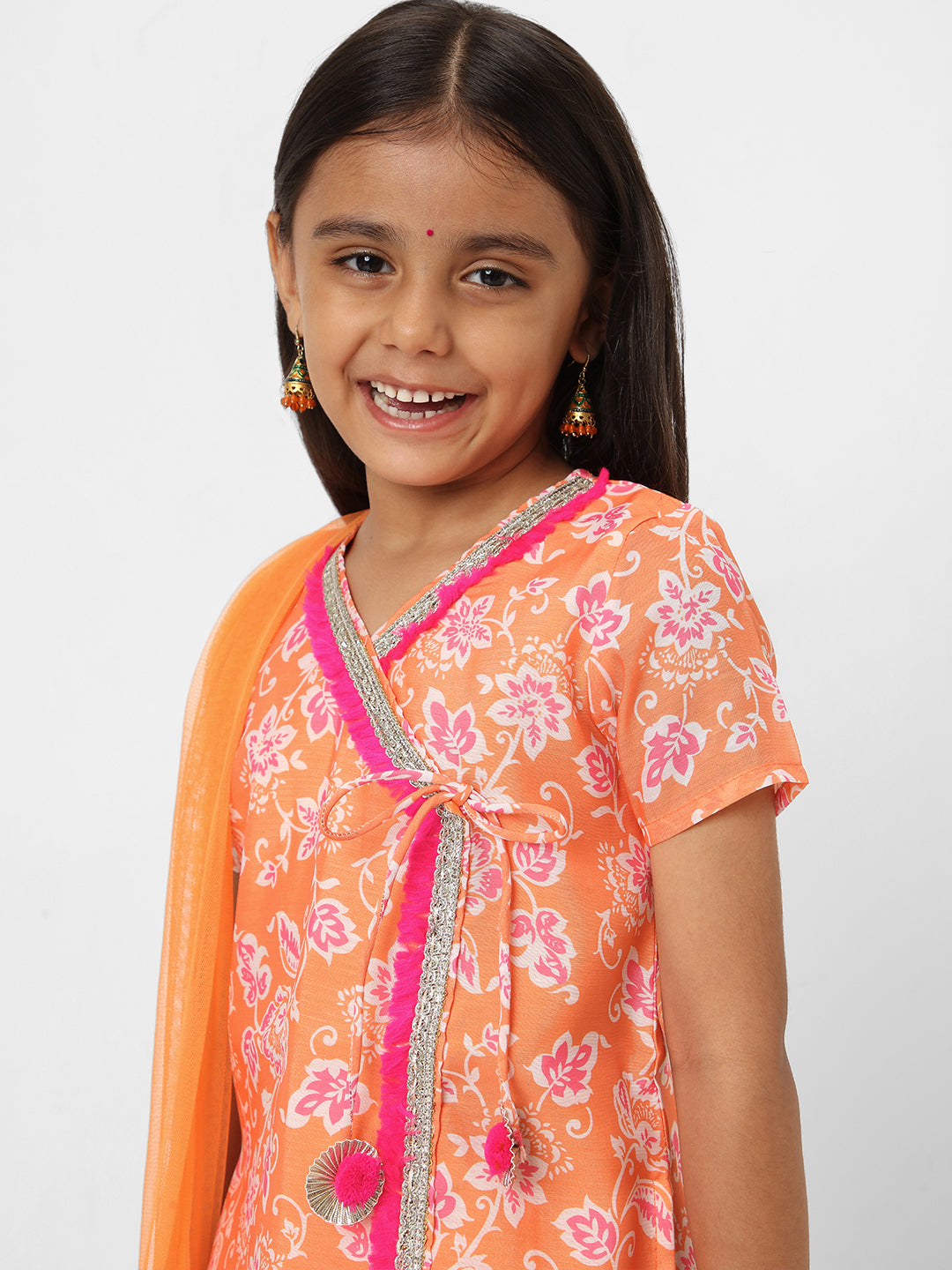 Nautinati Girls' Printed Chanderi Kurta Set with Dupatta