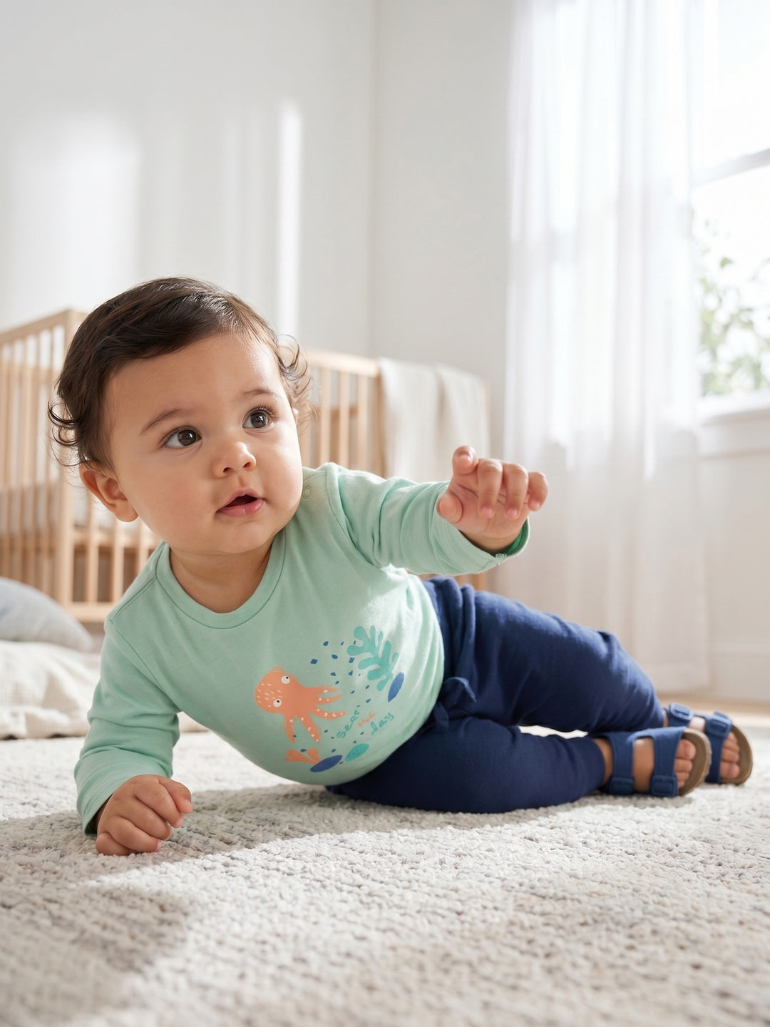 Nautinati Boys' Cotton Sea Animal Printed T-shirt and Joggers Co-ord Set