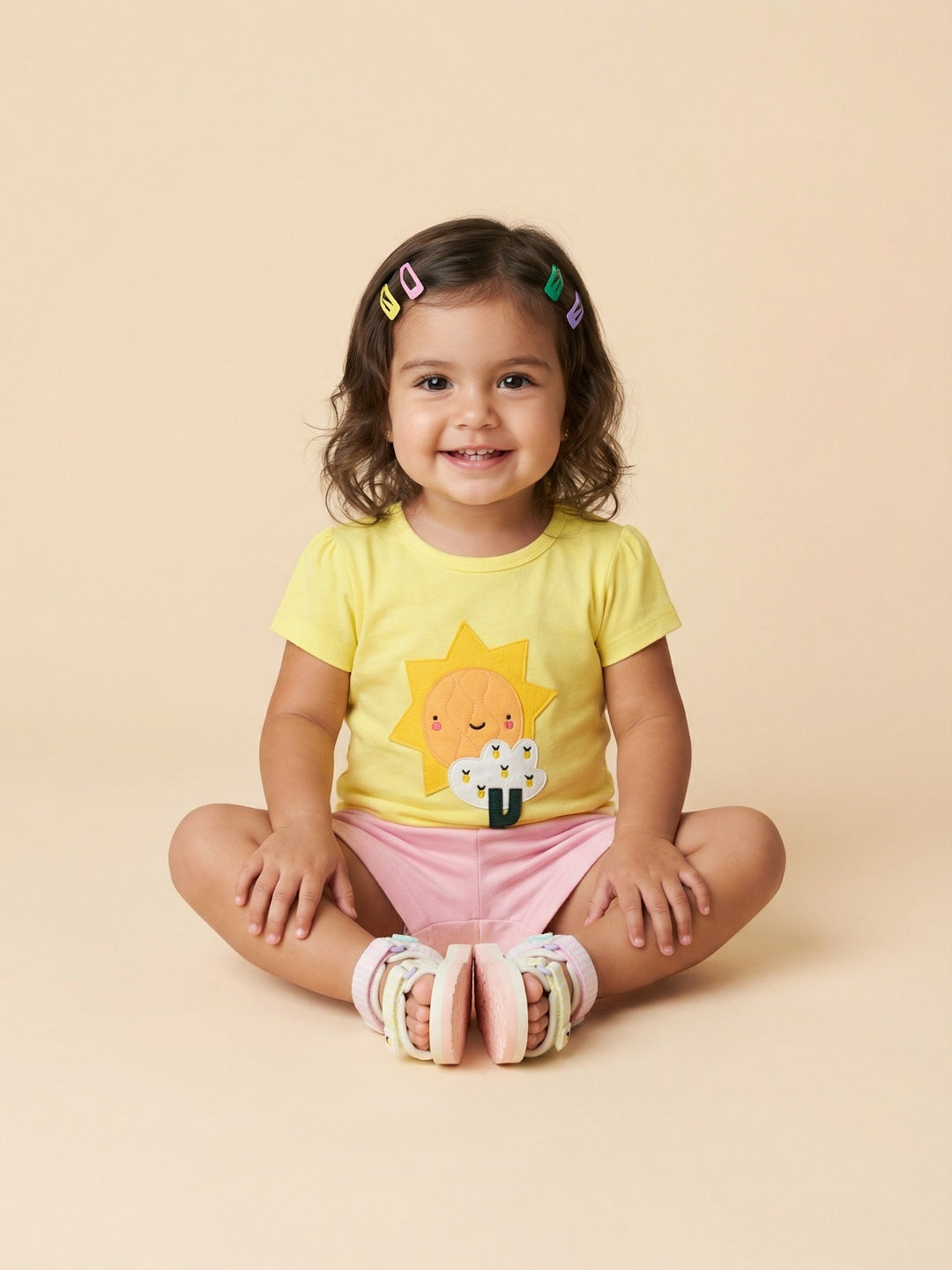 Nautinati Baby Girls Playful Printed Regular Fit Round Neck T-shirt and Shorts Co-ord Set