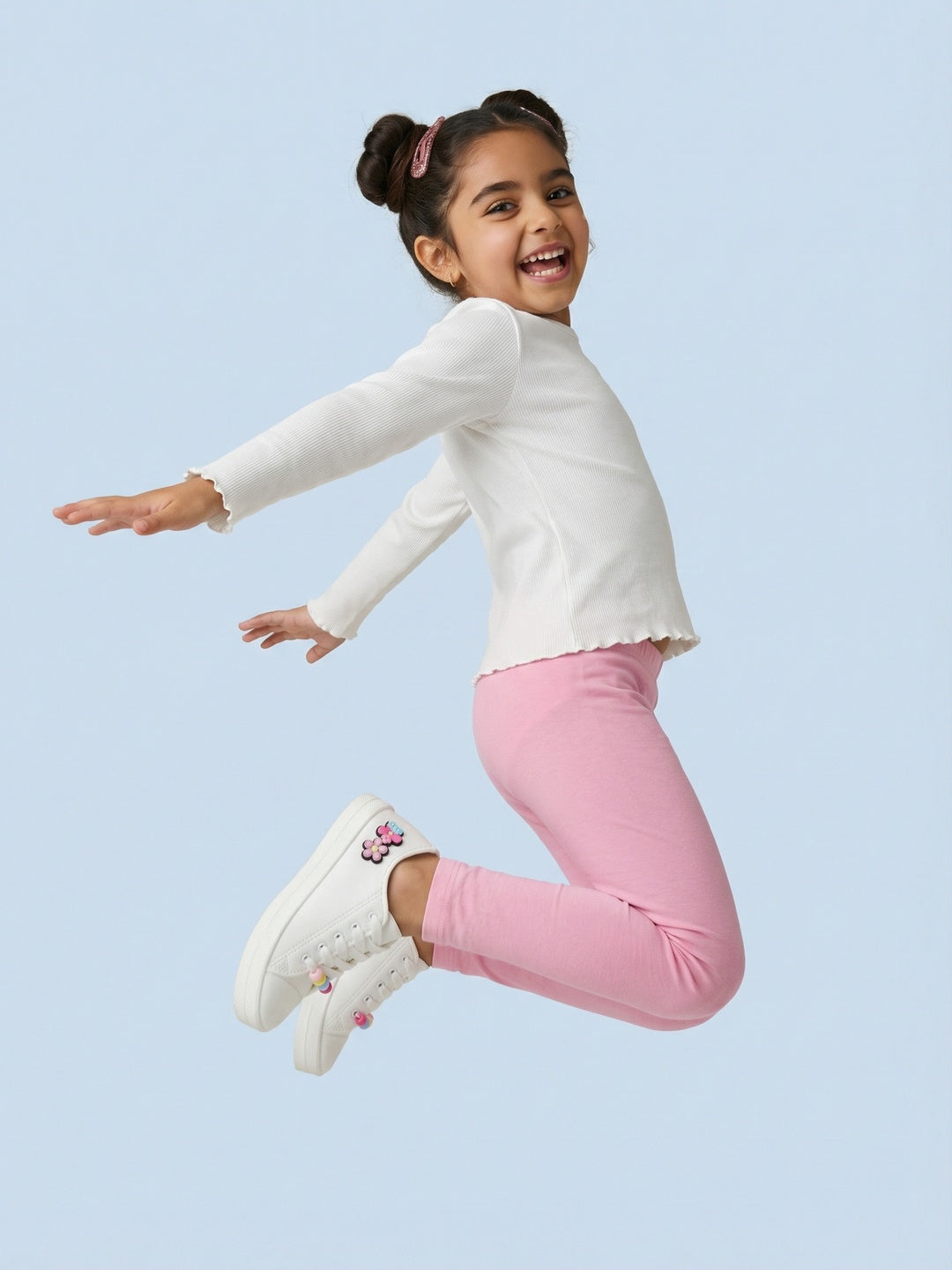 Nautinati Girls' 100% Cotton Pack of 2 Regular Fit Solid Essentials Leggings