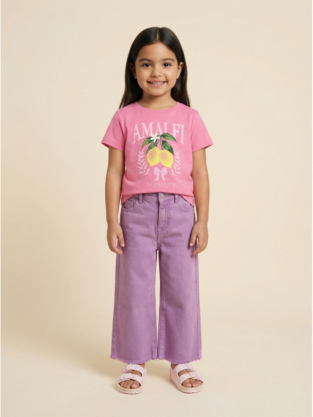 Nautinati  Girls' 100% Cotton Purple Overdyed Wide-leg Essentials Jeans