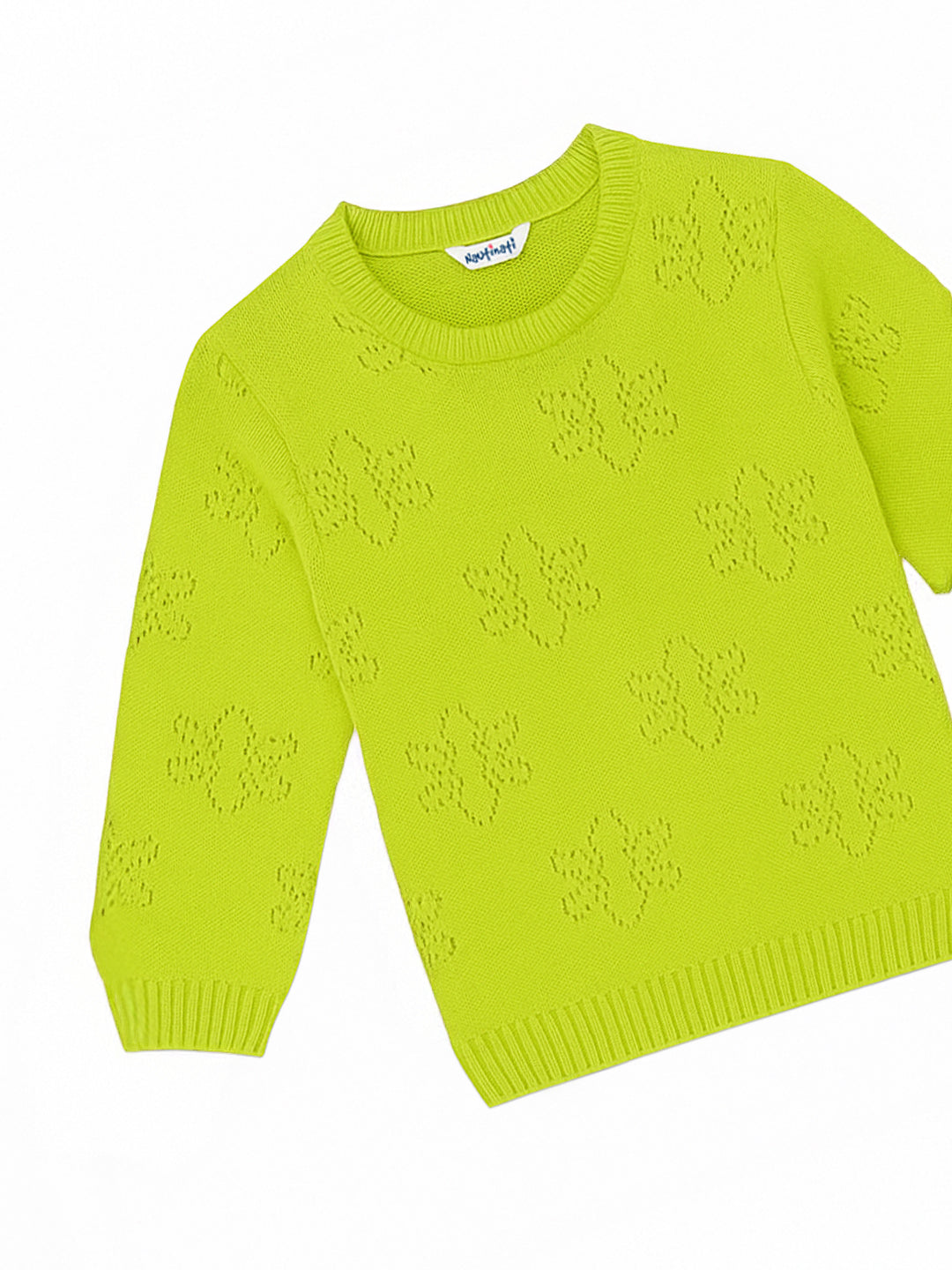 Nautinati Leaf Green Floral Sweater for Girls
