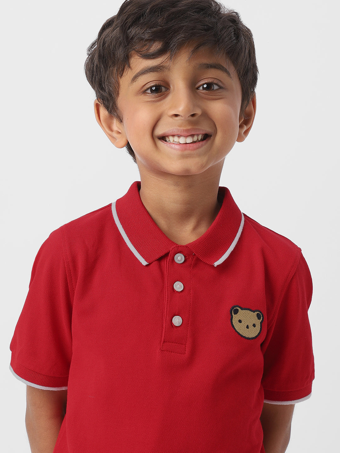 Nautinati Boys Cotton Bear Badge Detail Polo T-shirt