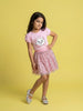 Nautinati Girls Marie Cat Printed Regular Fit Round Neck T-shirt and Skirt Co-ord Set