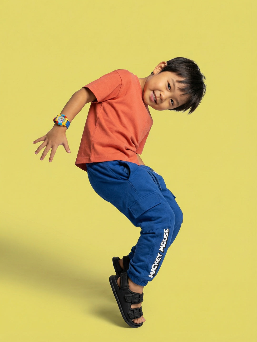 Nautinati Boys' 100% Cotton Stretchable Disney Mickey Mouse Print Cargo Joggers