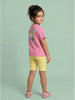 Nautinati Girls Lucky Cat Print Oversized Crew Neck Pink Cotton T-shirt and Biker Shorts Clothing Set