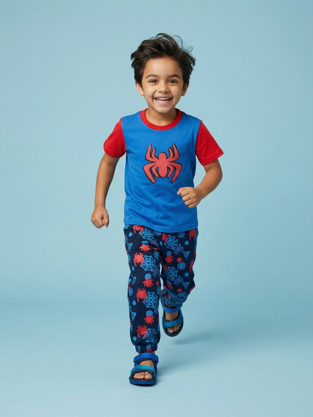 Nautinati Boys' 100% Cotton Marvel Spiderman Printed T-shirt with Joggers nightsuit set