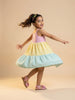 Nautinati Girls' Cotton Blend Colourblock & Gingham Chequered Gathered Strappy Dress