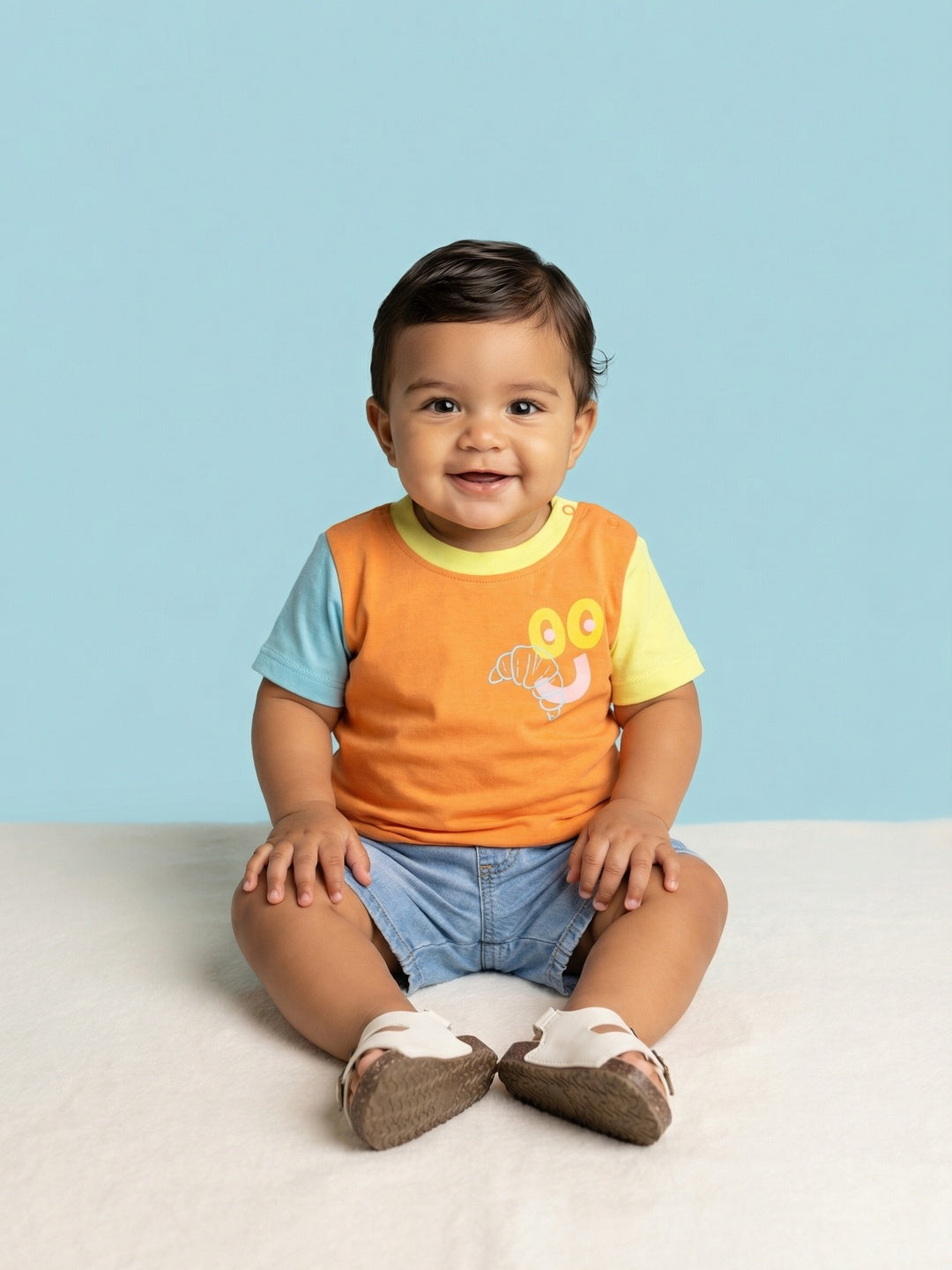 Nautinati Baby Boys' 100% Cotton Colourblock Typography Front & Back Print T-shirt