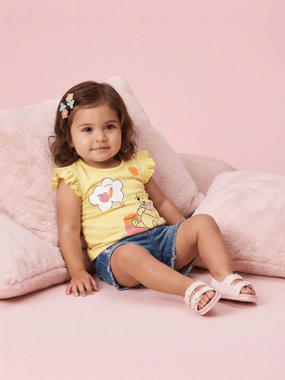 Nautinati Baby Girls' 100% Cotton Pack of 2 Disney Winnie the Pooh Placement Print Tops